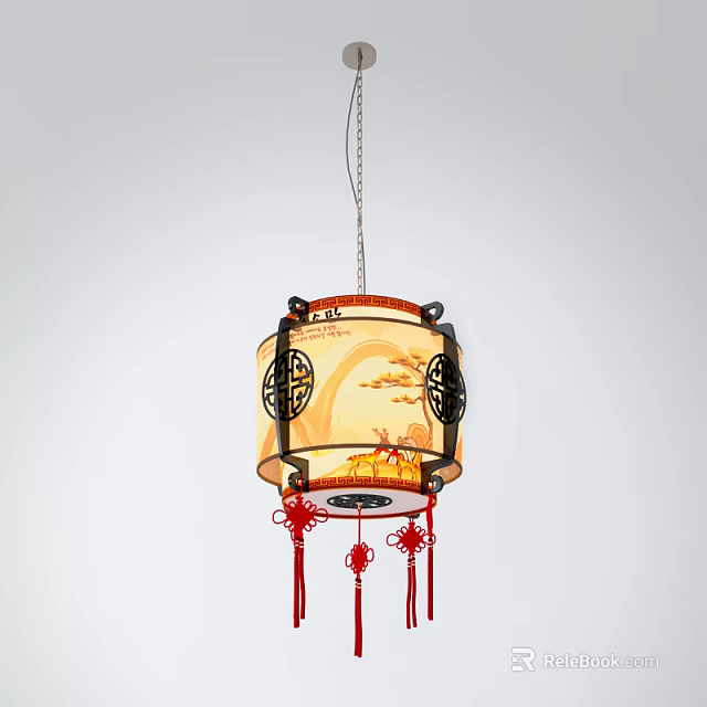Chinese Style Pendant Light With Traditional Pattern And Red Tassels For Home Decor 3d model 