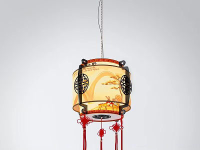 Chinese Style Pendant Light With Traditional Pattern And Red Tassels For Home Decor 3d model