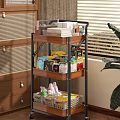 Multi tiered Wooden Metal Shelf Organizing Kitchen Supplies Books and Storage Baskets