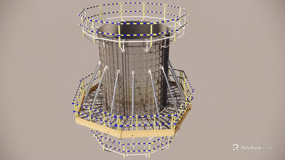 Cylindrical Building Component With Metal Framework And Support Platform Railings 3d model 