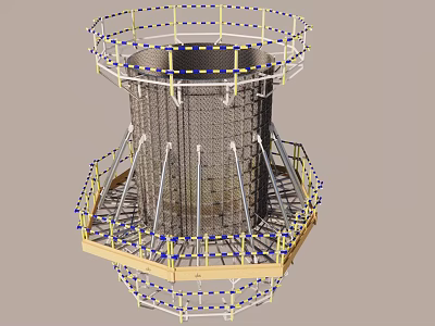 Cylindrical Building Component With Metal Framework And Support Platform Railings 3d model