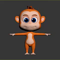 Cute Cartoon Monkey Character with Orange Body Red Top Big Blue Eyes and Arms Outstretched
