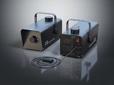 Two Black Commercial Fog Machines With Handles Controller And Power Cables 3d model