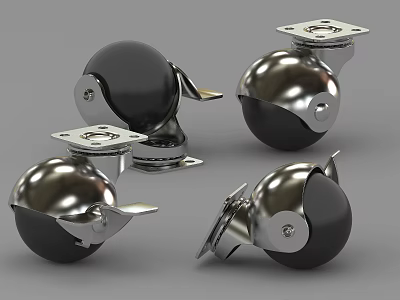 Industrial Equipment Caster Wheels With Metal Brackets Black Wheels And Mounting Plates 3d model