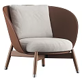 Stylish Modern Accent Chair with Brown Leather Backrest Beige Linen Padded Seat Wooden Legs
