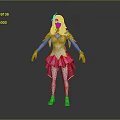 Fantasy Game Movie Character With Teal Hair Pink White Outfit And Headpiece