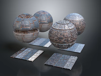 Detailed Scene Components Featuring Spherical Structures Textured Panels And Mechanical Details 3d model