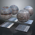 Detailed Scene Components Featuring Spherical Structures Textured Panels And Mechanical Details