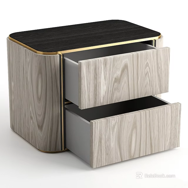 Modern Chest of Drawers with Gold Trim and Light Wood Drawers Wood Grain Design 3d model 
