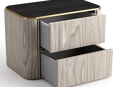 Modern Chest of Drawers with Gold Trim and Light Wood Drawers Wood Grain Design 3d model