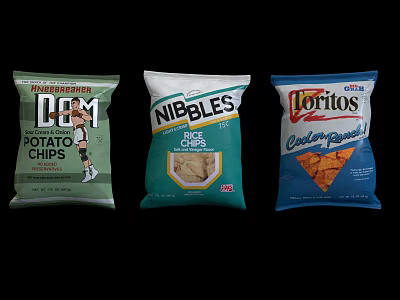 Variety of Potato and Corn Chips Featuring LEM NIBBLES and Doritos Cool Ranch 3d model