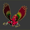 Colorful Mythical Game Movie Character With Pink Wings Green Yellow Stripes And Red White Body