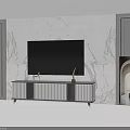 Modern TV Background Wall Design With Marble Surface TV Stand And Decorative Side Frames 3d model