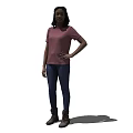 Woman in Pink T-shirt Blue Jeans and Brown Boots Standing with One Hand on Hip
