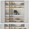 Modern Storage Shelf Unit With Layered Design Books Decorative Vase And Ambient Lighting