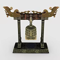 Ancient Chinese Bronze Chime Bell With Dragon Shaped Decorations Ornate Base And Intricate Carved Patterns