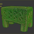 Ancient Carved Square Container With Geometric Patterns And Decorative Legs 3d model