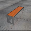 Modern Outdoor Bench With Wooden Seat And Metal Frame On Stone Floor