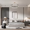 Modern Bedroom Interior Design With Circular Chandelier Bed Nightstands And Neutral Rug