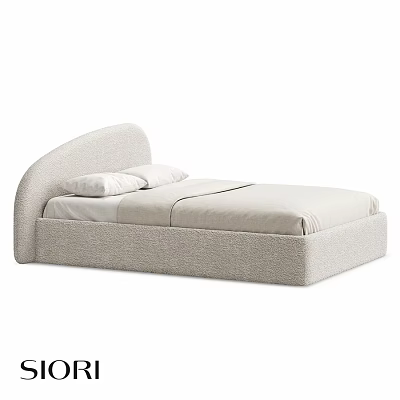 Light Beige Upholstered Double Bed with Curved Headboard and Modern Design 3d model