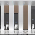 Elegant Modern Hotel Bathroom With Stall Toilets Marble Flooring And Ambient Lighting