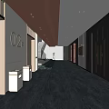 Modern Elevator Lobby Interior With Metallic Doors Marble Floor And Ceiling Lights 3d model