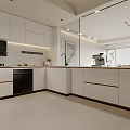 Modern White Kitchen Interior Design With Clean Cabinets Countertop And Appliances