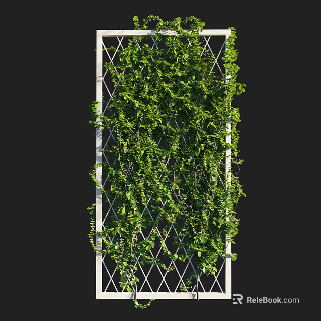Living Green Plant Wall With Climbing Vines On Grid Trellis For Indoor Decoration 3d model 