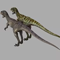Realistic 3D Model of Two Dinosaurs with Open Mouths and Detailed Skin on Grey Background
