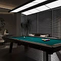 Modern Billiard Room Interior With Pool Table Sofa Green Plant And Wine Rack