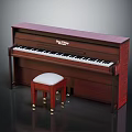 Classic Bell & Howell Dark Wooden Upright Piano with White Cushioned Stool and Elegant Design