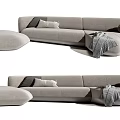 Modern Light Gray Sofa Set With Cushions Throw Blanket And Ottoman