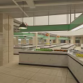 Supermarket Grocery Store Interior With Fresh Produce Display Counters And Fruits Vegetables