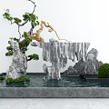 Garden Ornament With Rockery Water Feature Golden Monkey Sculpture Small Tree And Green Shrubs