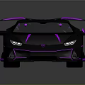 Sleek Black Sports Car With Purple Accent Lines And Rear Spoiler Design