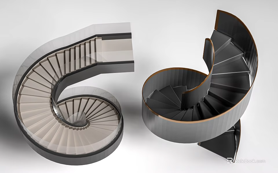 Modern Spiral Staircase Design With Light And Dark Colored Glass Elements 3d model 