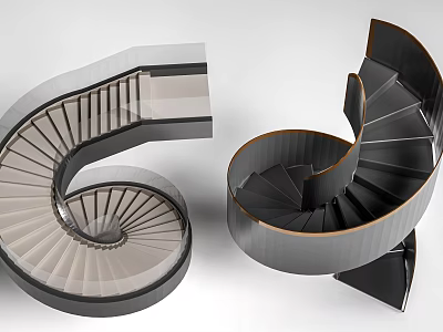 Modern Spiral Staircase Design With Light And Dark Colored Glass Elements 3d model