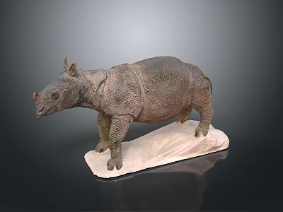 Realistic Rhinoceros Model Sculpture On White Base With Detailed Texture 3d model