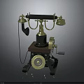 Vintage Antique Telephone With Rotary Dial Brass Components And Wooden Base