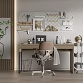 Modern Home Office Desk Setup With Pegboard Lamp Clock Books Chair And Decorations