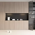 Modern Wooden Decorative Cabinet With Glass Door Black Back Panel And Display Shelves