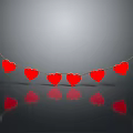Red Heart Shaped Decorative Hanging Ornament on String with Reflection Against Gray Background
