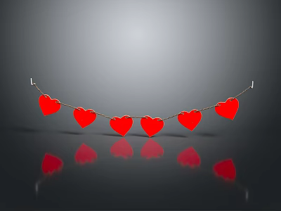 Red Heart Shaped Decorative Hanging Ornament on String with Reflection Against Gray Background 3d model