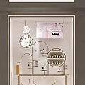 Elegant Cosmetics Window Display With Golden Frame Circular Decorations Shelves And Pink Bottle Poster