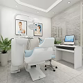 Modern Dental Clinic Interior With Dental Chair Medical Equipment Computer Plants And White Blinds