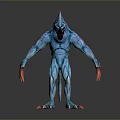 Game Movie Character Blue Monster With Spiked Head Red Eyes And Red Claws