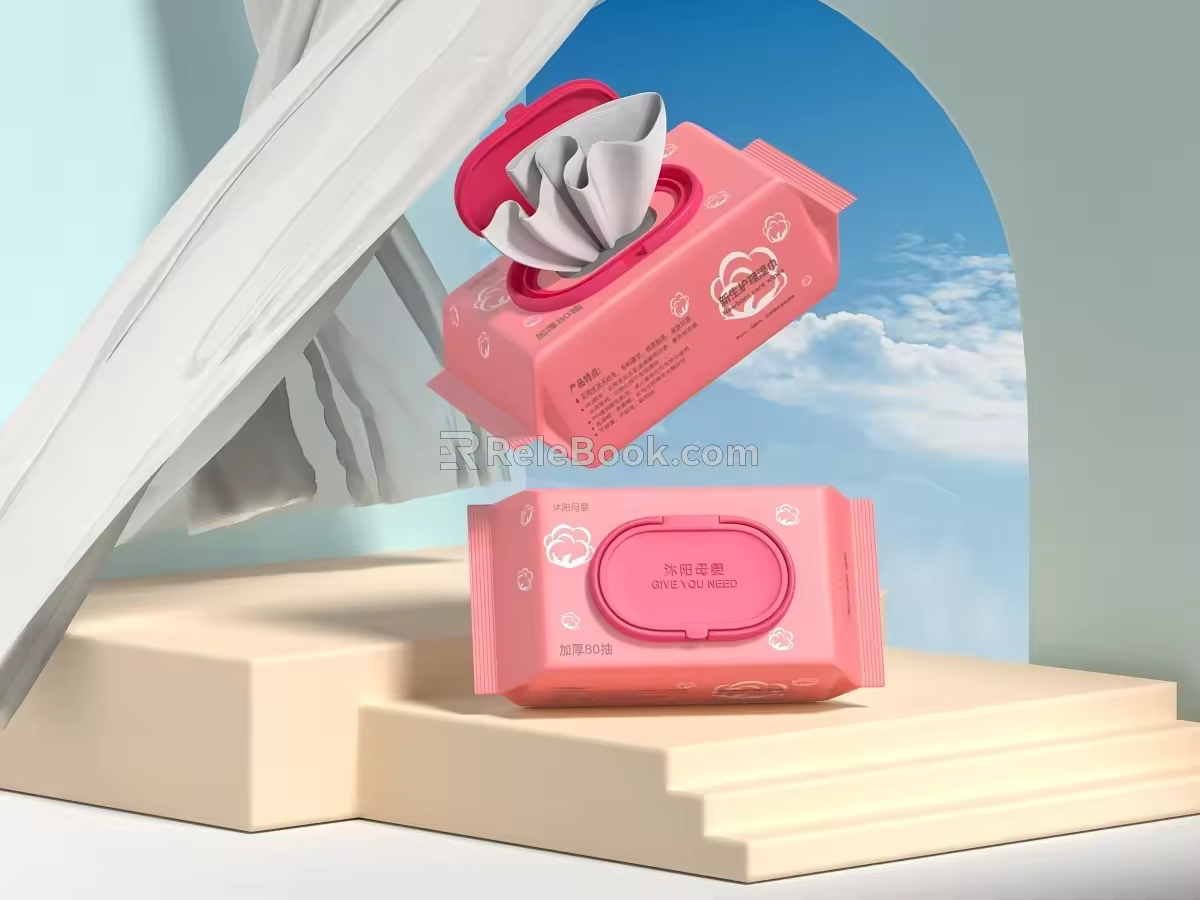 Modern Wet Wipes Cotton Soft Towel Paper Towel Curtain Arch Step Product Scene 3d model