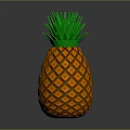 3D Pineapple Model With Orange Diamond Pattern And Green Leaf Top