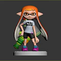 Cartoon Game Character With Orange Hair Goggles INK T-Shirt Pink Sneakers And Green Weapon