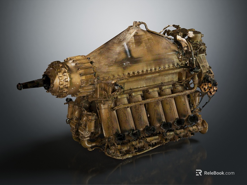 Vintage Metallic Engine With Multiple Cylinders Complex Structure Pipes And Detailed Components 3d model 